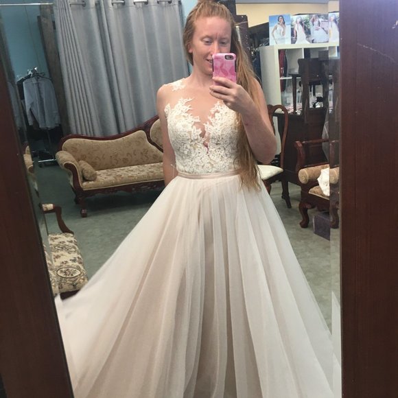 Allure Bridals 2-piece Wedding DressLace Illusion Top, Nude/Ivory bottom, A-line - Picture 7 of 11